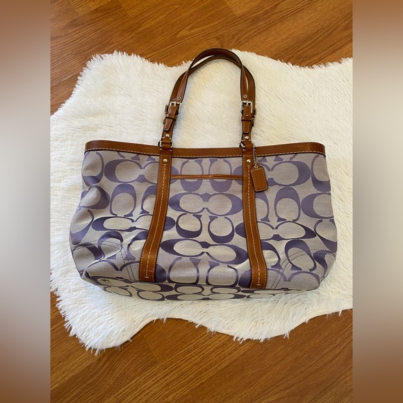 Coach Tote Bag Purse Purple Monogram Canvas Leather J0860-F13096 Large Size Rare - Picture 3 of 7